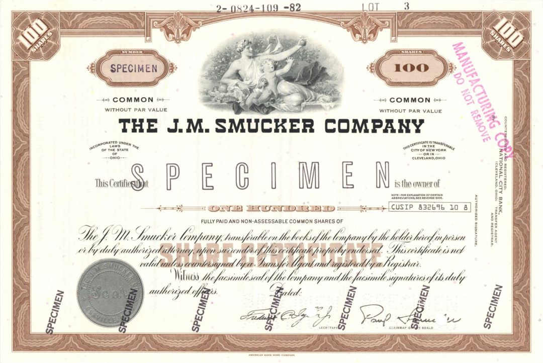 J.M. Smucker Co. - Specimen Stock Certficate