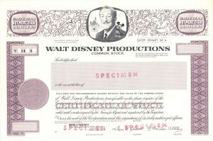 Walt Disney Productions - Specimen Stock Certificate