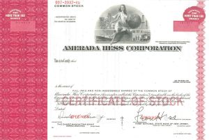 Amerada Hess Corporation - Specimen Stock Certificate - Now the Hess Corporation