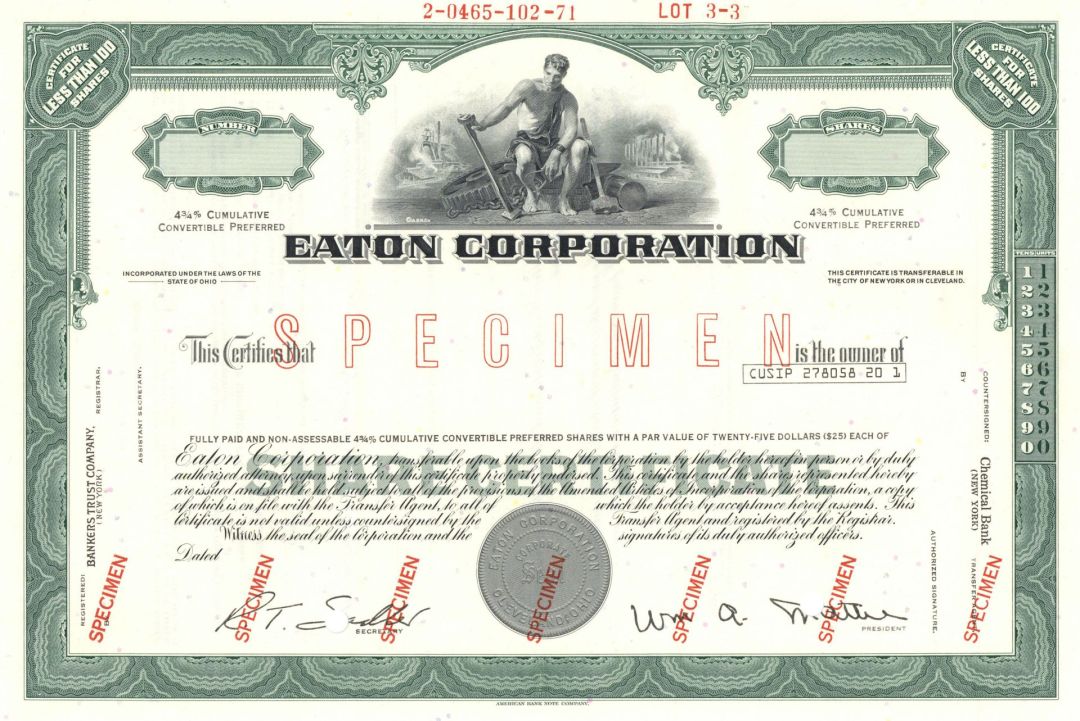 Eaton Corporation - Specimen Stock Certificate