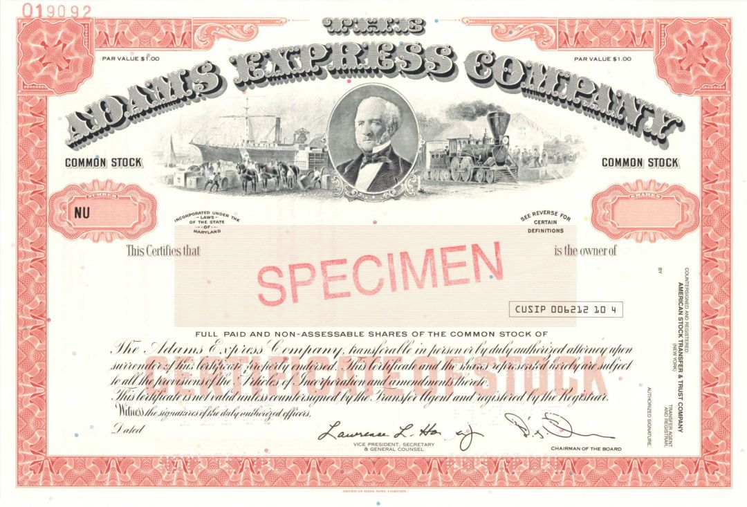 Adams Express Co. - Specimen Stock Certificate - Fantastic Graphics