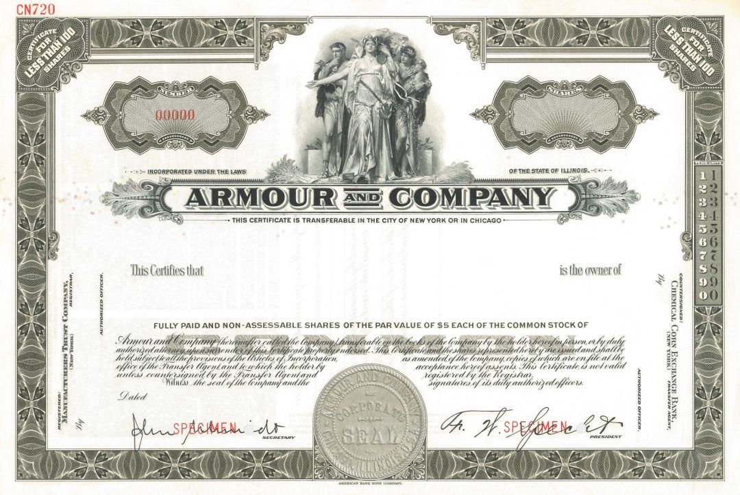 Armour and Co. - Specimen Stock Certificate