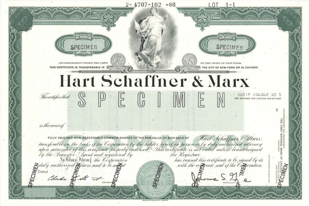 Hart Schaffner and Marx - Specimen Stocks and Bonds