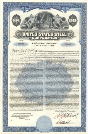 United States Steel Corporation - 1954 dated $100,000 Specimen Bond - Extremely Rare