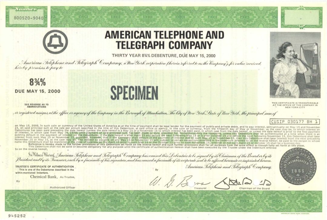 American Telephone and Telegraph Co. - Specimen Bond