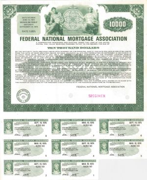 Fannie Mae - Federal National Mortgage Association - FNMA - 1971 dated American Banknote $10,000 Specimen Bond