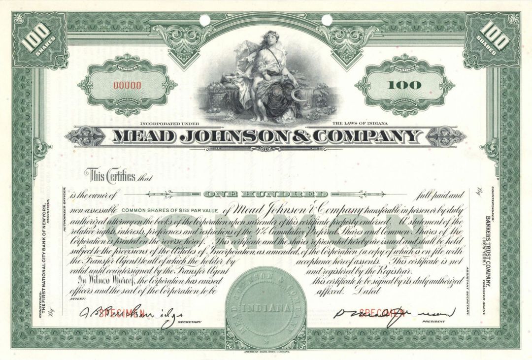 Mead Johnson and Co. - Specimen Stock Certificate