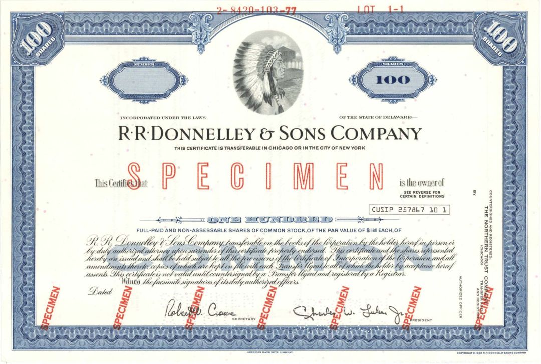 R. R. Donnelley and Sons Co. - Specimen Stock Certificate