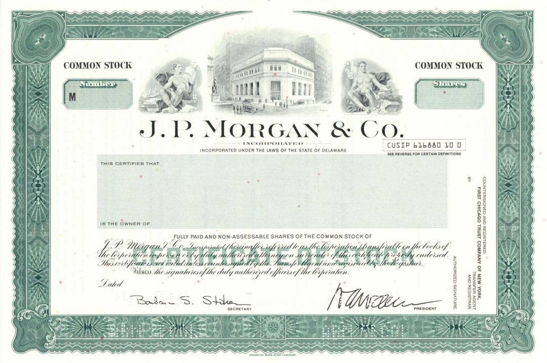 J.P. Morgan and Co. - Specimen Stock Certificate - Very Rare