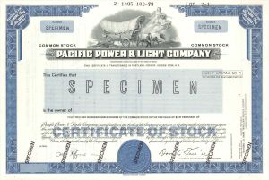 Pacific Power and Light Co - Specimen Stock Certificate