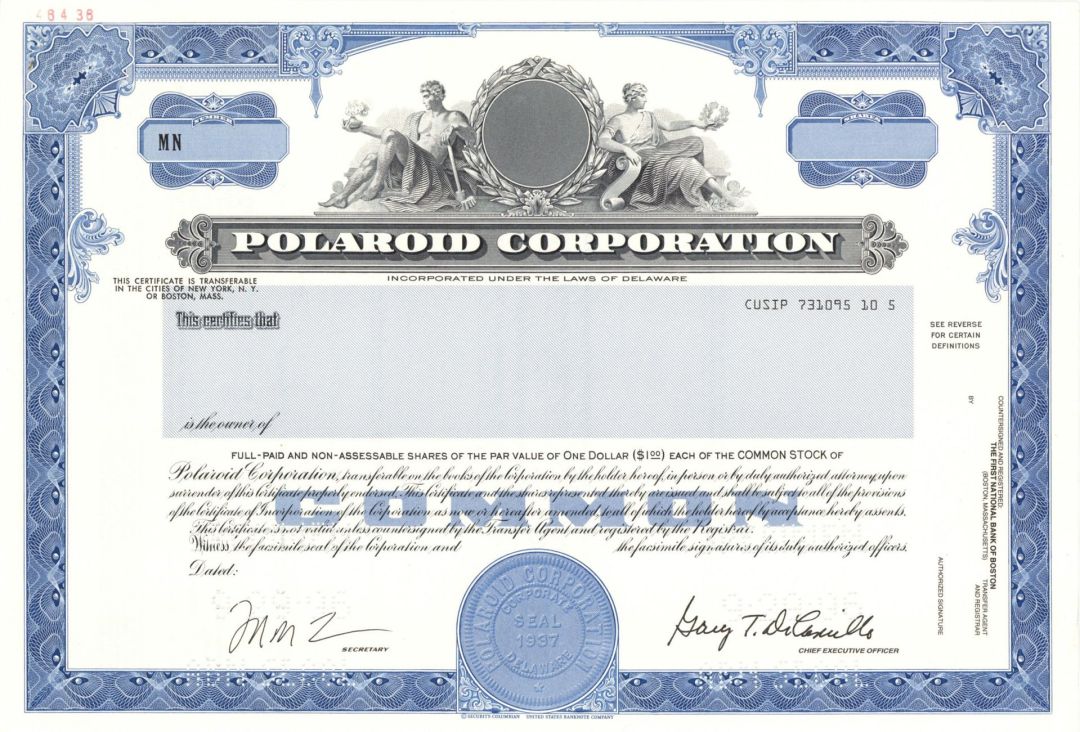 Polaroid Corp. - 1937 Specimen Stock Certificate