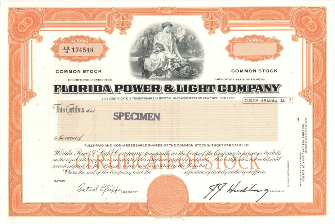 Florida Power and Light Co. - Specimen Stock Certificate