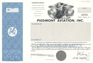 Piedmont Aviation, Inc. - Specimen Stock Certificate