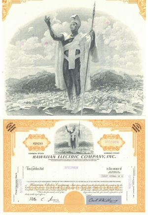 Hawaiian Electric Co., Inc. - Specimen Stock Certificate - Hawaii - Very Rare State