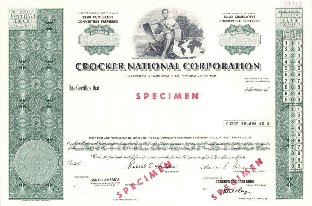 Crocker National Corp. - Specimen Stock Certificate