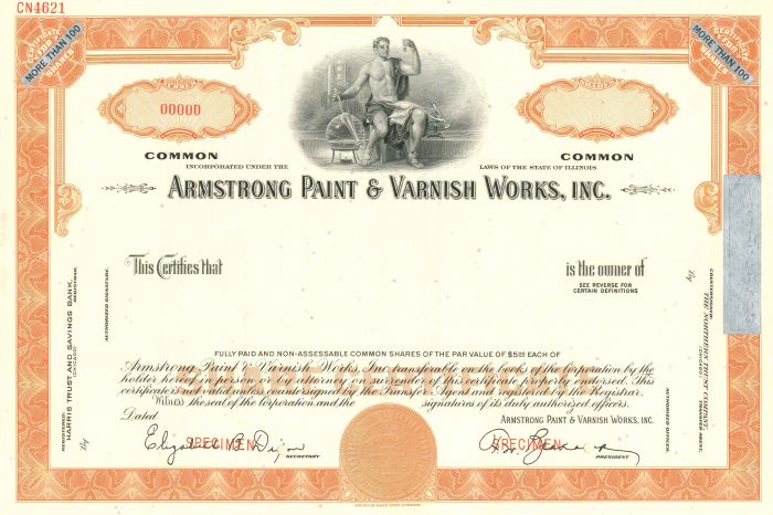 Armstrong Paint and Varnish Works, Inc. - Stock Certificate