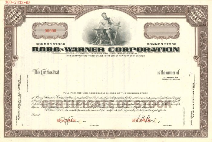 Borg-Warner Corporation - Specimen Stock Certificate