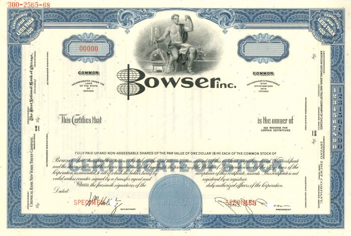 Bowser, Inc. - Stock Certificate