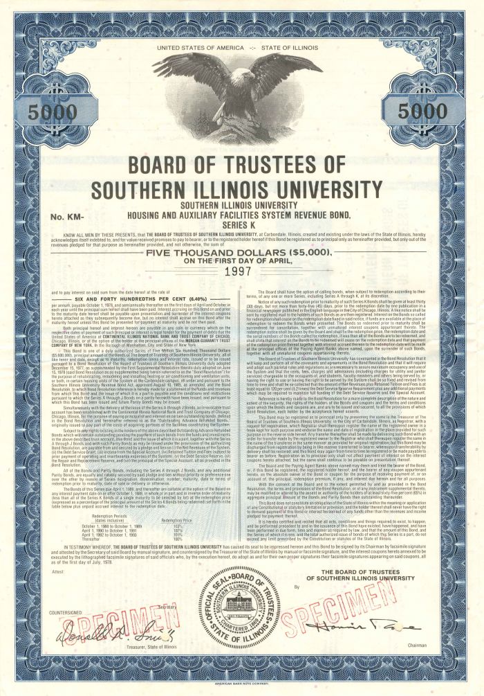 Board of Trustees of Southern Illinois University - $5,000 - Bond