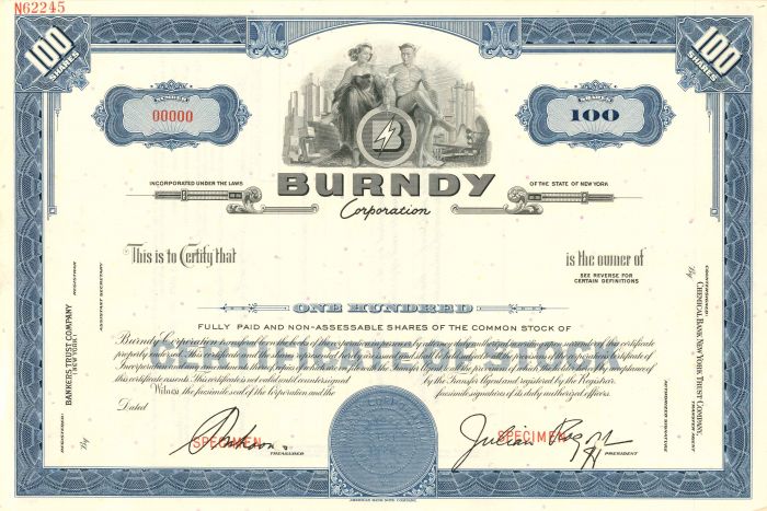 Burndy Corporation - Specimen Stock Certificate