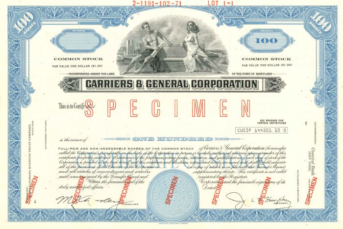 Carriers and General Corporation - Stock Certificate