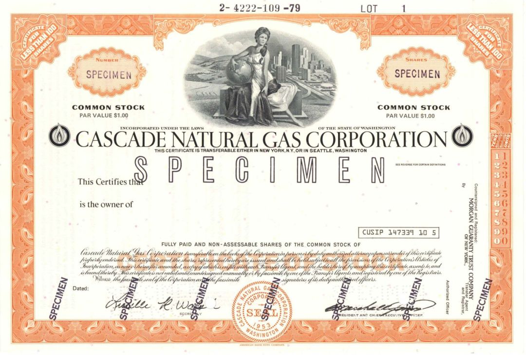 Cascade Natural Gas Corp. - Specimen Stock Certificate