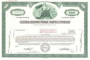 Central Illinois Public Service Co. - Specimen Stock Certificate