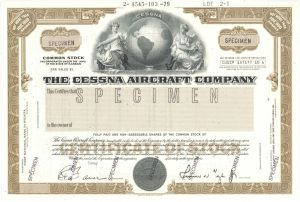 Cessna Aircraft Co. - Specimen Stock Certificate