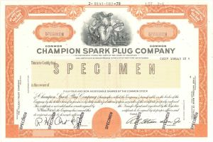 Champion Spark Plug Co. - Specimen Stock Certificate