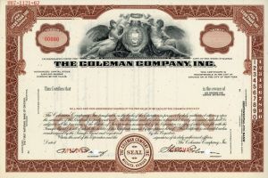 Coleman Co., Inc. - Outdoor Recreation Material - Specimen Stock Certificate