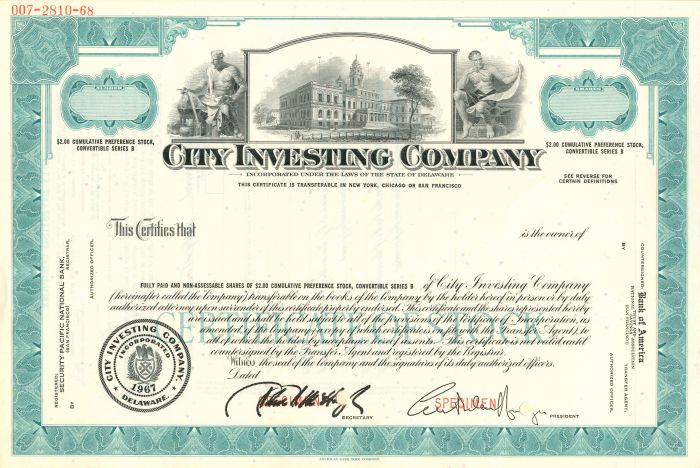 City Investing Co. - Specimen Stock Certificate