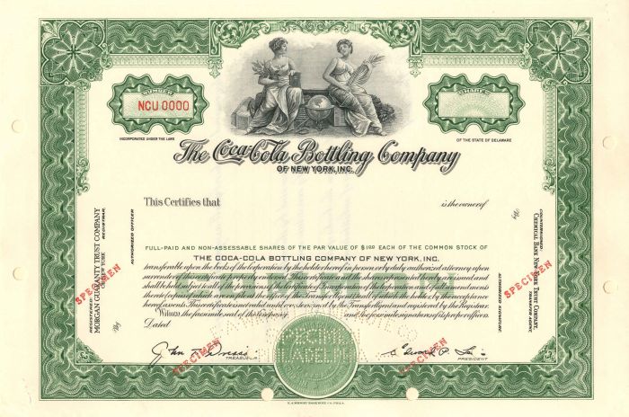 Coca Cola Bottling Co of New York Inc Specimen Stock Certificate