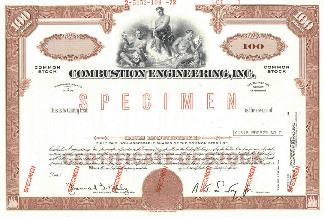 Combustion Engineering, Inc. - Specimen Stock Certificate