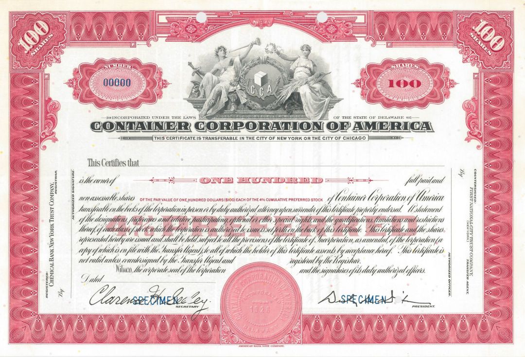 Container Corporation of America - Specimen Stock Certificate