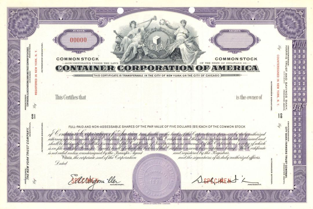 Container Corporation of America - Specimen Stock Certificate