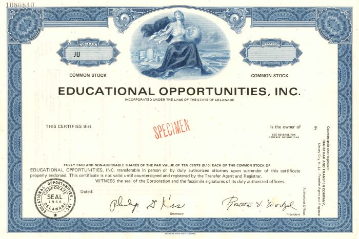 Educational Opportunities, Inc. - Stock Certificate