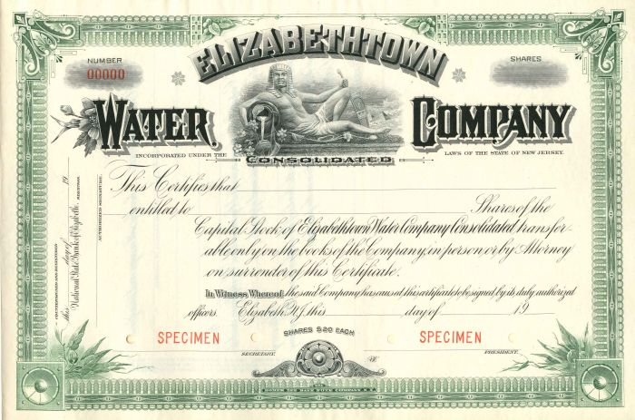 Elizabethtown Water Co. - Stock Certificate