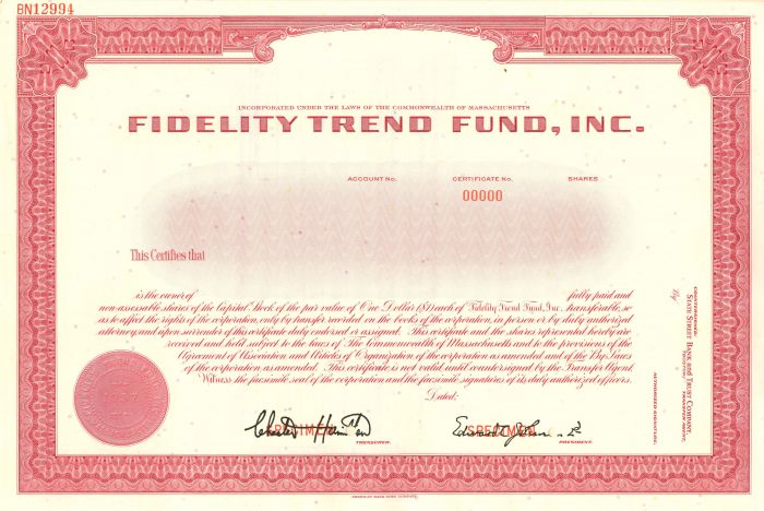 Fidelity Trend Fund, Inc. - Stock Certificate