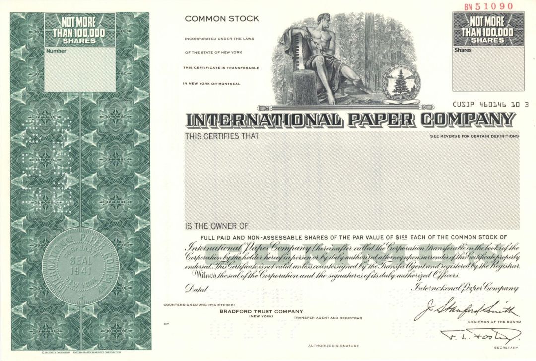 International Paper Co. -  Specimen Stock Certificate