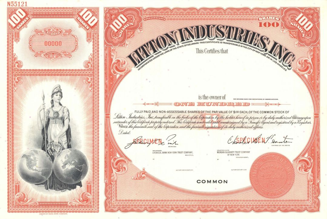 Litton Industries, Inc. - Gorgeous Specimen Stock Certificate