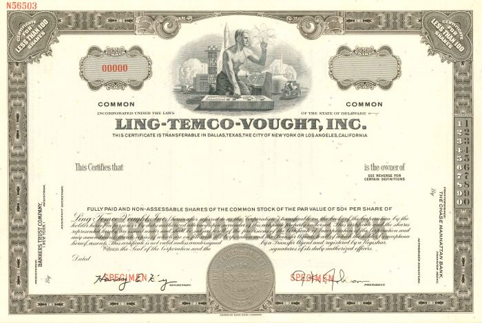 Ling-Temco-Vought, Inc. - Stock Certificate