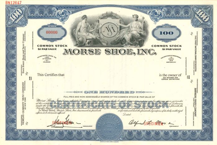 Morse Shoe, Inc - Stock Certificate