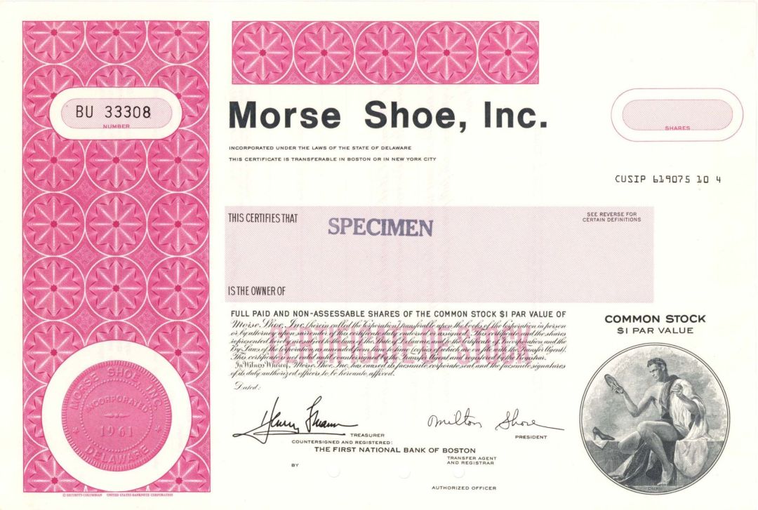 Morse Shoe, Inc. - Specimen Stock Certificate