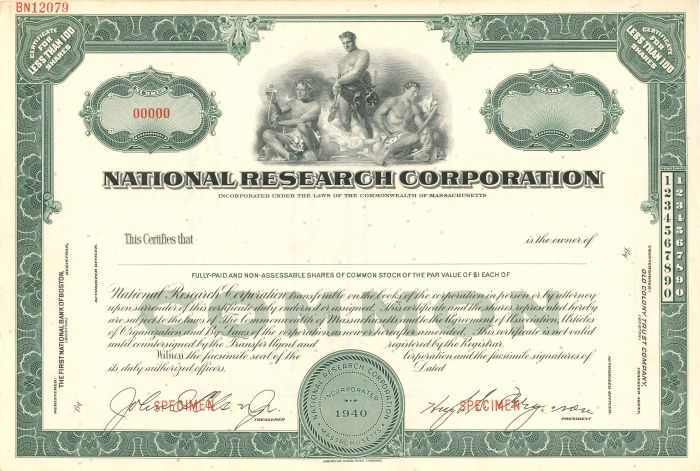 National Research Corporation - Stock Certificate