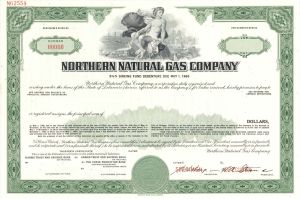 Northern Natural Gas Co. - $10,000 Red or no denomination Green - Specimen Bond