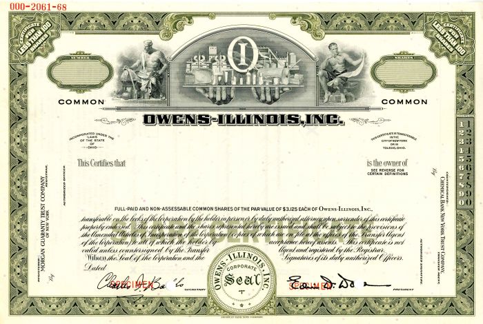 Owens-Illinois, Inc. - Specimen Stock Certificate