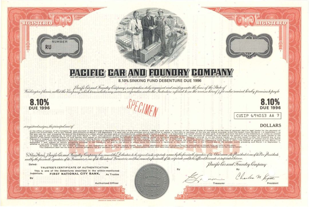 Pacific Car and Foundry Co. - Specimen Bond