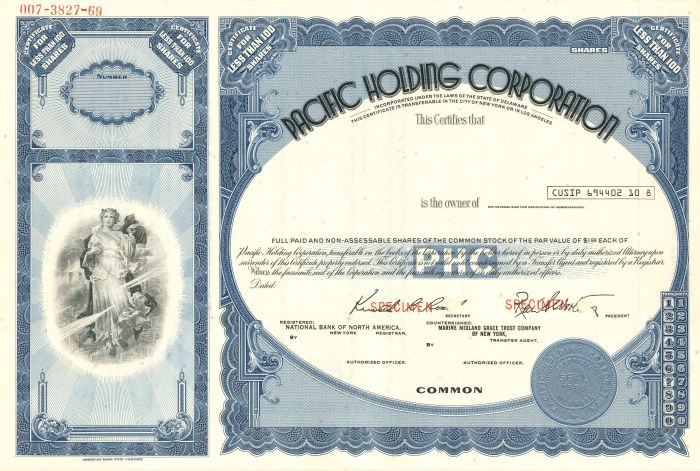 Pacific Holding Corporation - Stock Certificate