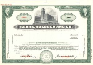 Sears, Roebuck and Co. - Green Specimen Stock Certificate
