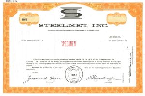 Steelmet, Inc. - Specimen Stock Certificate - Available in Orange or Blue - Please Specify Color